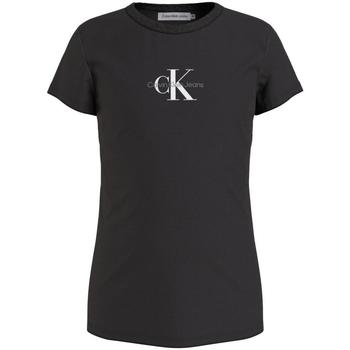 Textiel Meisjes T-shirts korte mouwen Calvin Klein Jeans  Zwart