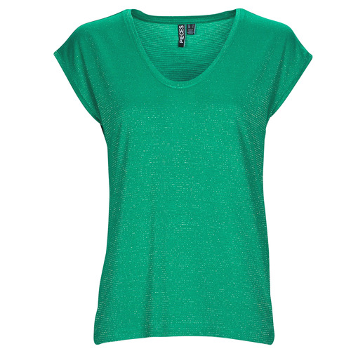 Textiel Dames T-shirts korte mouwen Pieces PCBILLO TEE LUREX STRIPES Groen