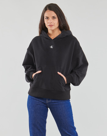 Textiel Dames Sweaters / Sweatshirts Calvin Klein Jeans MICRO MONOLOGO HOODIE Zwart