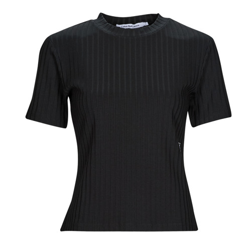 Textiel Dames T-shirts korte mouwen Calvin Klein Jeans RIB SHORT SLEEVE TEE Zwart