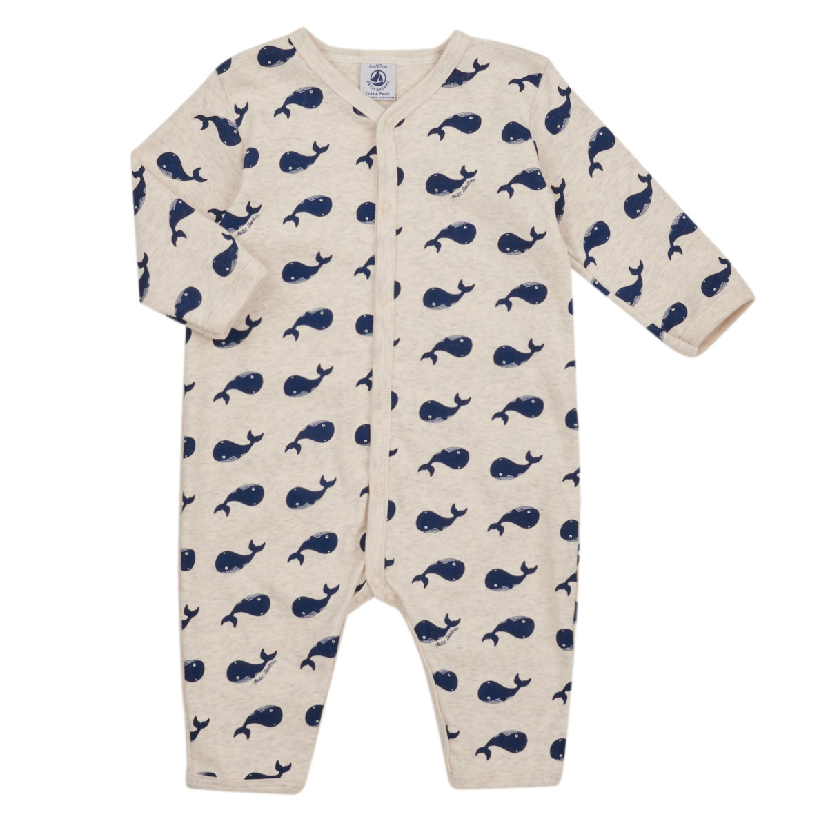 Petit Bateau Pyjama van katoen zonder voetjes met walvissen Unisex Boxpak - Maat 68