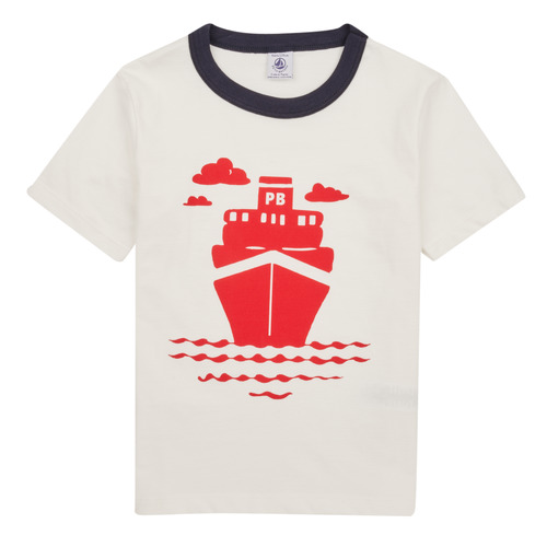 Textiel Jongens T-shirts korte mouwen Petit Bateau FOXY Wit / Marine / Rood