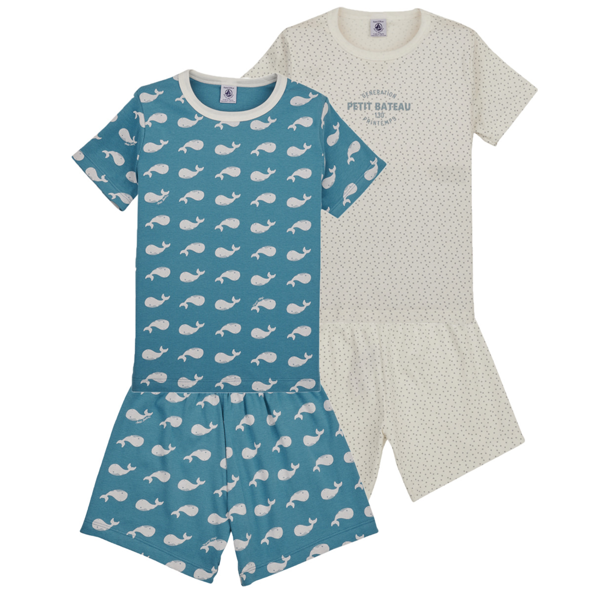 Petit Bateau Set van 2 korte katoenen pyjama's met walvissen voor jongens Jongens Pyjamaset - Maat 116