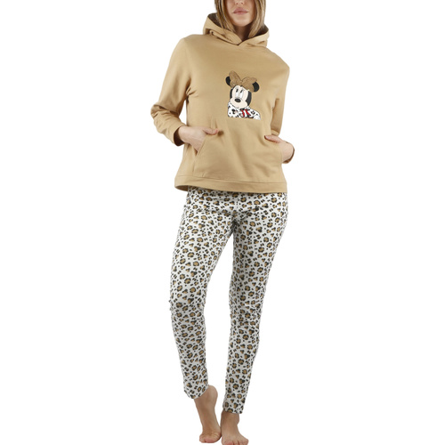 Textiel Dames Pyjama's / nachthemden Admas Pyjama outfit broek met capuchon top Minnie Leopardo Disney Bruin