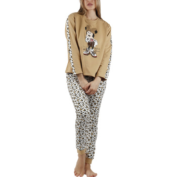 Textiel Dames Pyjama's / nachthemden Admas Pyjama outfit broek top lange mouwen Minnie Leopardo Disney Bruin