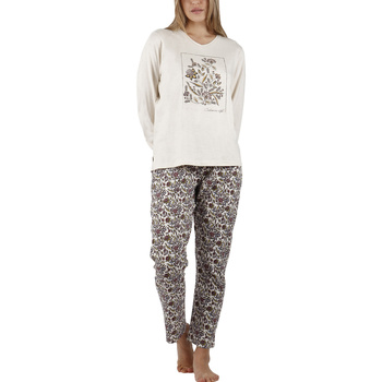 Textiel Dames Pyjama's / nachthemden Admas Pyjama broek top lange mouwen Cachemire Natura Beige