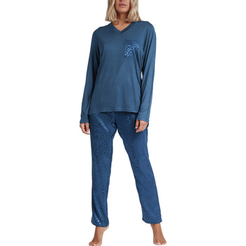 Textiel Dames Pyjama's / nachthemden Admas Pyjama broek top lange mouwen Satin Leopard Blauw