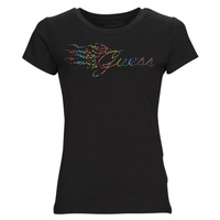 Textiel Dames T-shirts korte mouwen Guess SS GUESS FLAME LOGO R4 Zwart