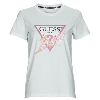 Textiel Dames T-shirts korte mouwen Guess SS CN ICON TEE Wit
