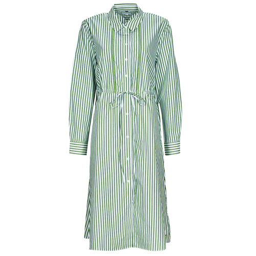 Textiel Dames Korte jurken Tommy Hilfiger ORG CO STRIPE MIDI SHIRT-DRESS Wit / Groen