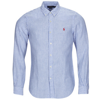 Textiel Heren Overhemden lange mouwen Polo Ralph Lauren CHEMISE AJUSTEE SLIM FIT EN LIN Blauw / Wit