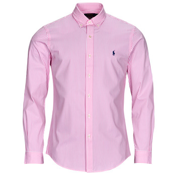 Textiel Heren Overhemden lange mouwen Polo Ralph Lauren CHEMISE AJUSTEE SLIM FIT EN POPELINE RAYE Roze / Wit