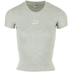 Textiel Dames T-shirts korte mouwen Puma Classics Ribbed Slim Tee Grijs
