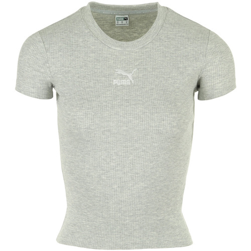 Textiel Dames T-shirts korte mouwen Puma Classics Ribbed Slim Tee Grijs