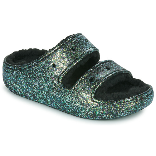 Schoenen Dames Leren slippers Crocs Classic Cozzzy Glitter Sandal Zwart / Glitter
