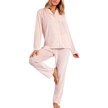 Textiel Dames Pyjama's / nachthemden Admas Pyjama fluwelen outfit broek shirt Elegant Stripes Roze