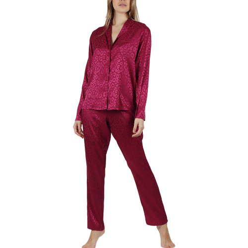 Textiel Dames Pyjama's / nachthemden Admas Pyjama loungewear broek shirt Satin Leopard Rood