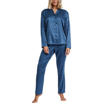 Textiel Dames Pyjama's / nachthemden Admas Pyjama loungewear broek shirt Satin Leopard Blauw