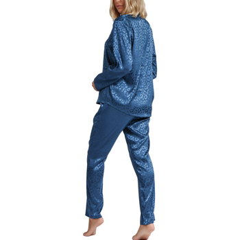 Admas Pyjama loungewear broek shirt Satin Leopard Blauw