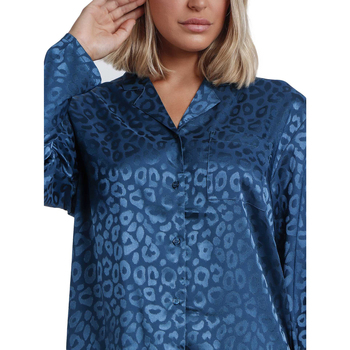 Admas Pyjama loungewear broek shirt Satin Leopard Blauw