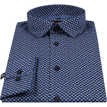 Suitable Overhemd Twill Print Navy Blauw