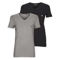 Textiel Heren T-shirts korte mouwen Emporio Armani V NECK T-SHIRT SLIM FIT PACK X2 Zwart / Grijs