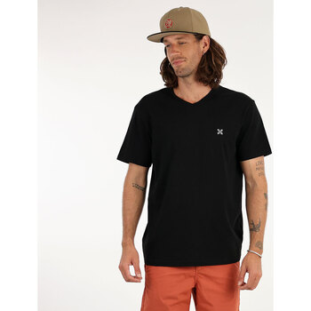 Oxbow Effen T-shirt met V-hals 4flo geborduurd op de borst TIVE Zwart