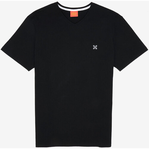 Textiel Heren T-shirts korte mouwen Oxbow Effen T-shirt met V-hals 4flo geborduurd op de borst TIVE Zwart