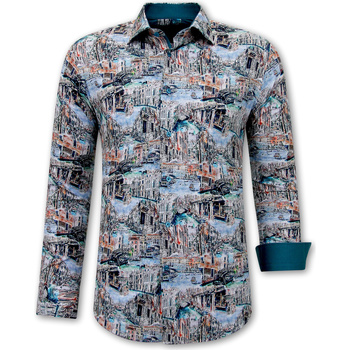 Textiel Heren Overhemden lange mouwen Gentile Bellini Schilderij Print Blauw, Groen