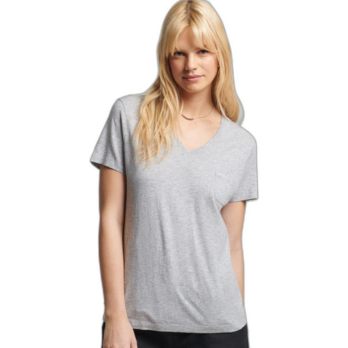 Textiel Dames T-shirts korte mouwen Superdry T-shirt à col V en coton bio femme Grijs