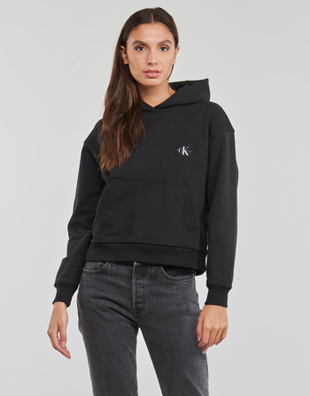 Textiel Dames Sweaters / Sweatshirts Calvin Klein Jeans WOVEN LABEL HOODIE Zwart