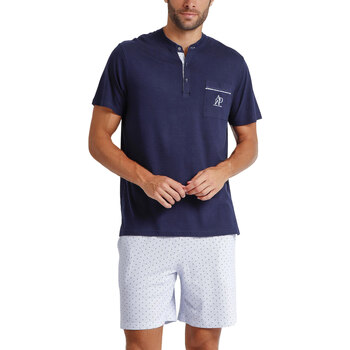 Textiel Heren Pyjama's / nachthemden Admas Pyjamashort t-shirt Stripes And Dots Blauw