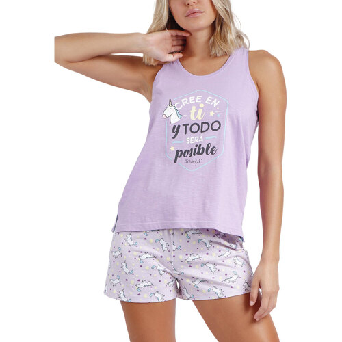 Textiel Dames Pyjama's / nachthemden Admas Pyjama short tank top Cree En Ti Mr Wonderful Violet