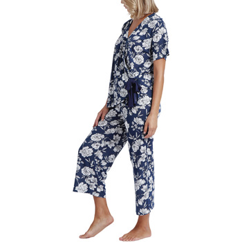 Admas Pyjama loungewear palazzo broek wikkel top Navy Flowers Blauw