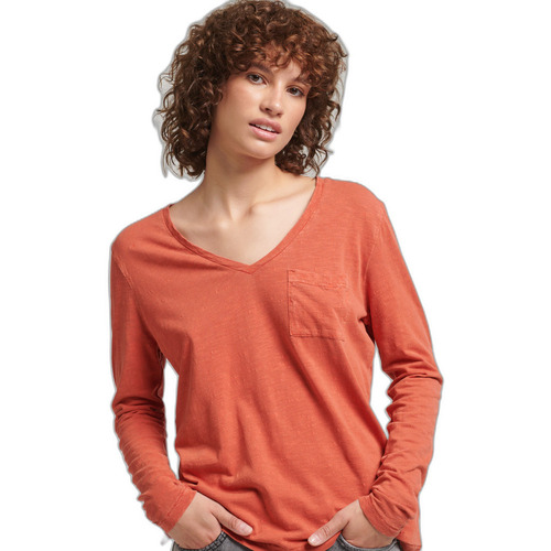 Textiel Dames T-shirts korte mouwen Superdry T-shirt col V et manches longues femme Oranje