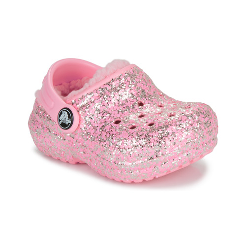 Schoenen Meisjes Klompen Crocs Classic Lined Glitter Clog T Roze