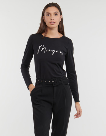 Textiel Dames T-shirts met lange mouwen Morgan TBRANDO Zwart
