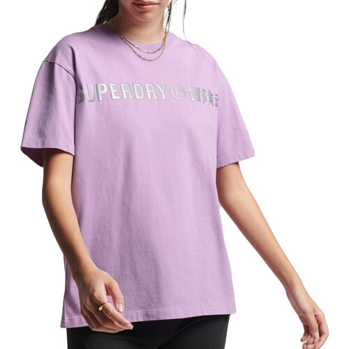 Textiel Dames T-shirts korte mouwen Superdry  Violet