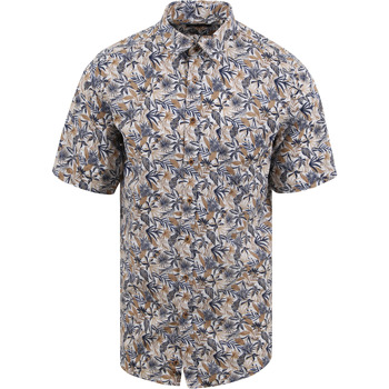 Suitable Short Sleeve Overhemd Linnen Simon Blauw Beige Multicolour