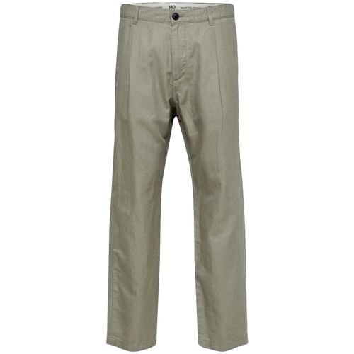 Textiel Heren Broeken / Pantalons Selected Relaxed Jones Linen - Vetiver Groen
