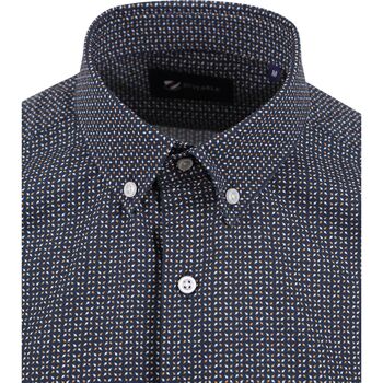 Suitable Short Sleeve Overhemd Print Navy Blauw