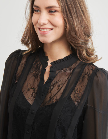 Only ONLHANNAH LS MIX LACE TOP  WVN Zwart