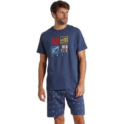 Textiel Heren Pyjama's / nachthemden Admas Pyjama's loungewear shorts t-shirt Origami Blauw