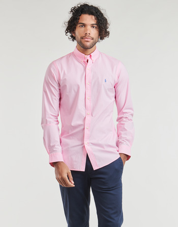 Textiel Heren Overhemden lange mouwen Polo Ralph Lauren CHEMISE AJUSTEE SLIM FIT EN POPELINE UNIE Roze / Carmel / Roze