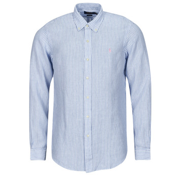 Textiel Heren Overhemden lange mouwen Polo Ralph Lauren CHEMISE COUPE DROITE EN LIN Blauw / Wit / Wit
