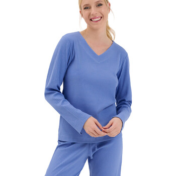 Textiel Dames Pyjama's / nachthemden Lisca Pyjamatop V-hals lange mouwen Lucky  Cheek Blauw