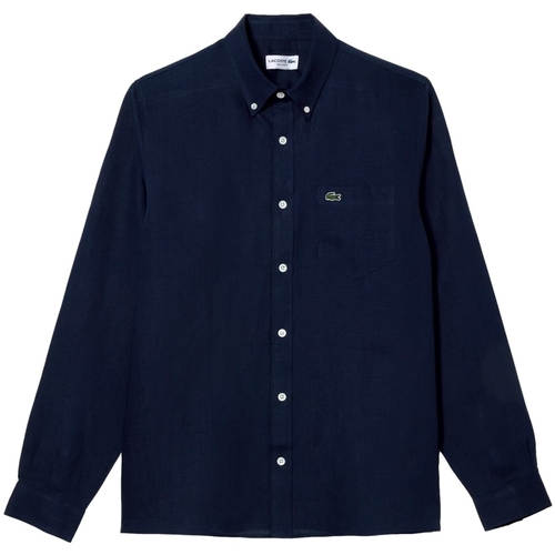 Textiel Heren Overhemden lange mouwen Lacoste Linen Casual Shirt - Marine Blauw