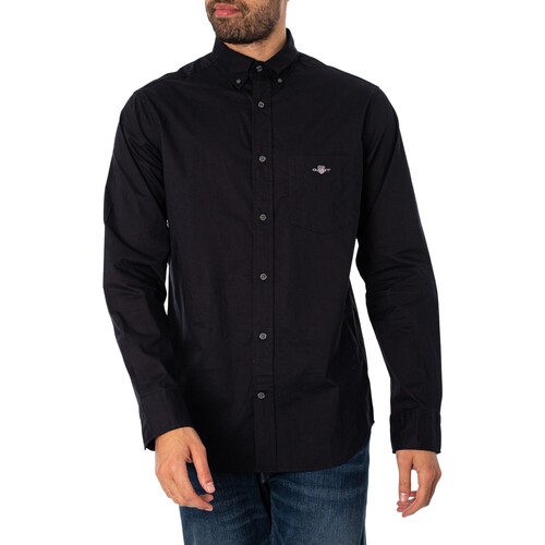 Textiel Heren Overhemden lange mouwen Gant Normaal popeline overhemd Zwart