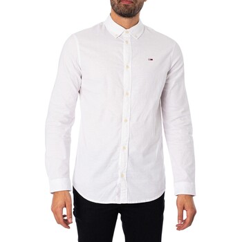 Textiel Heren Overhemden lange mouwen Tommy Jeans Slank Oxford-overhemd met stretch Wit