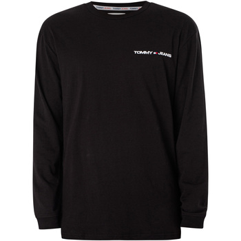 Textiel Heren T-shirts korte mouwen Tommy Jeans Klassiek T-shirt met lange mouwen en lineaire borst Zwart